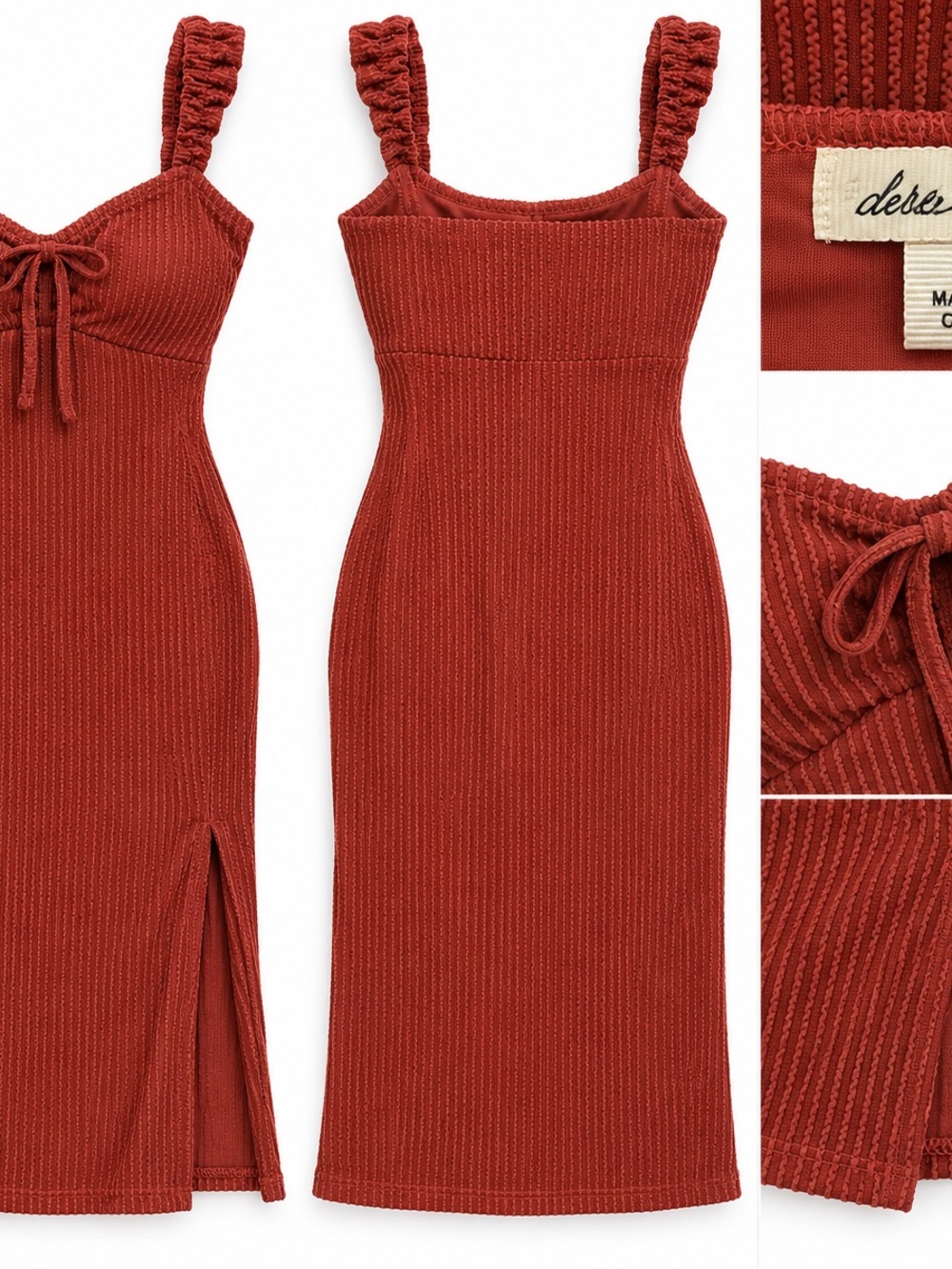 Derek Heart Rust Ribbed Knit Midi Dress with Textured Straps